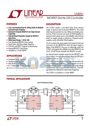 LT4351IMS datasheet - MOSFET Diode-OR Controller