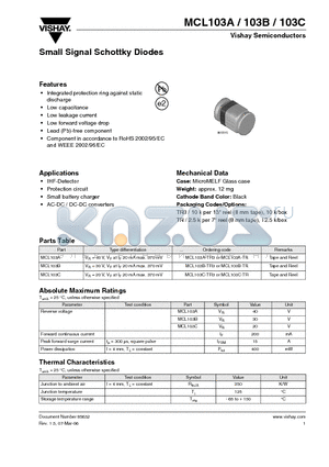 MCL103A-TR datasheet - Small Signal Schottky Diodes