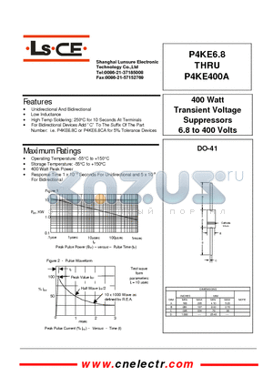 P4KE160 datasheet - 400 Watt Transient voltage suppressors 6.8to400 volts