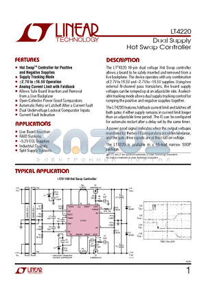 LT4220IGN datasheet - Dual Supply Hot Swap Controller