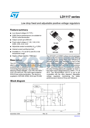 LD1117D12 datasheet - LOW DROP FIXED AND ADJUSTABLE POSITIVE VOLTAGE REGULATORS