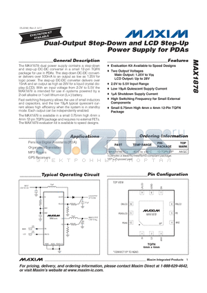 MAX1878 datasheet - Dual-Output Step-Down and LCD Step-Up Power Supply for PDAs