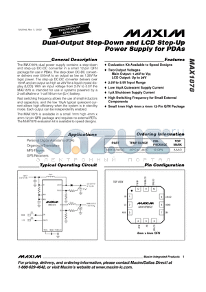 MAX1878EGC datasheet - Dual-Output Step-Down and LCD Step-Up Power Supply for PDAs