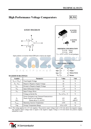 IL311N datasheet - High Performance Voltage Comparators