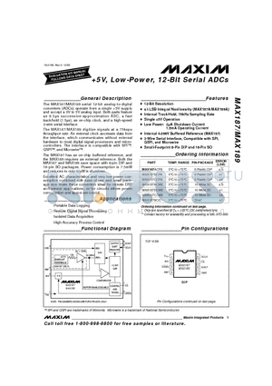 MAX187BEPA datasheet - 5V, Low-Power, 12-Bit Serial ADCs