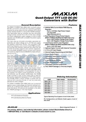 MAX1883 datasheet - Quad-Output TFT LCD DC-DC Converters with Buffer