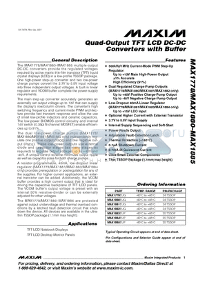 MAX1880EUG datasheet - Quad-Output TFT LCD DC-DC Converters with Buffer