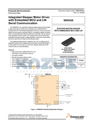 MM908E626AVDWB datasheet - Integrated Stepper Motor Driver with Embedded MCU and LIN Serial Communication