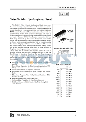 IL34118N datasheet - Voice Switched Speakerphone Circuit