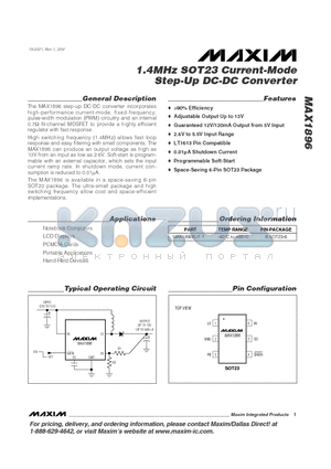 MAX1896 datasheet - 1.4MHz SOT23 Current-Mode Step-Up DC-DC Converter