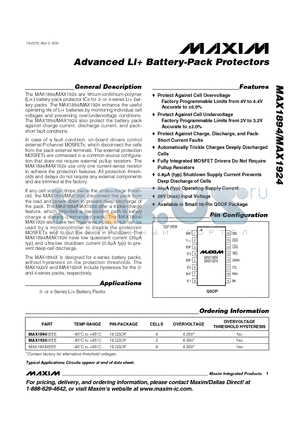 MAX1894-MAX1924 datasheet - Advanced Li Battery-Pack Protectors