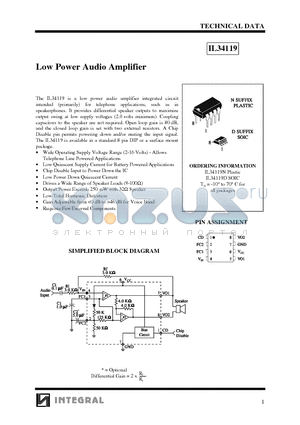 IL34119N datasheet - Low Power Audio Amplifier