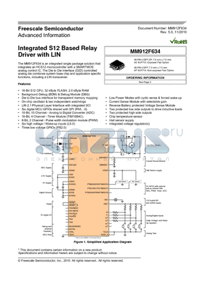 MM912F634CV1AE datasheet - Integrated S12 Based Relay Driver with LIN