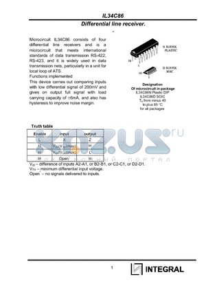 IL34C86 datasheet - Differential line receiver.