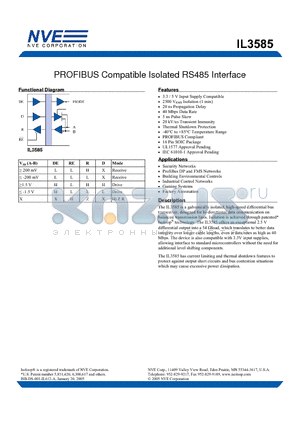 IL3585ETR13 datasheet - PROFIBUS Compatible Isolated RS485 Interface