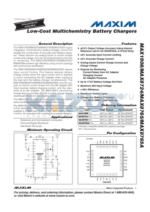 MAX1908 datasheet - Low-Cost Multichemistry Battery Chargers