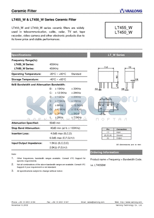 LT455-W datasheet - Ceramic Filter