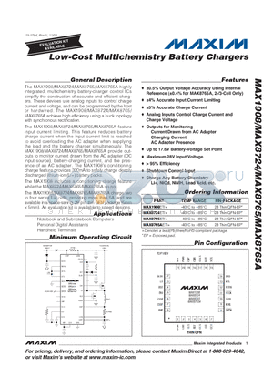MAX1908ETI+ datasheet - Low-Cost Multichemistry Battery Chargers