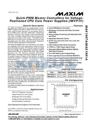 MAX1907A datasheet - Quick-PWM Master Controllers for Voltage-Positioned CPU Core Power Supplies (IMVP-IV)