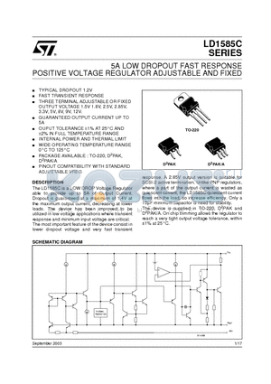 LD1585CD2T datasheet - 5A LOW DROPOUT FAST RESPONSE POSITIVE VOLTAGE REGULATOR ADJUSTABLE AND FIXED