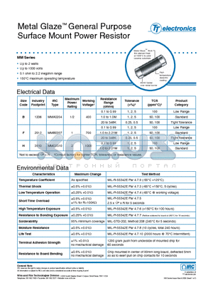 MMA02041001001D7 datasheet - Metal Glaze General Purpose Surface Mount Power Resistor