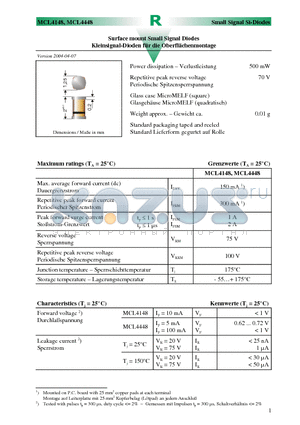 MCL4148 datasheet - Surface mount Small Signal Diodes