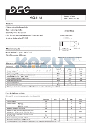 MCL4148 datasheet - SMALL SIGNAL SWITCHING DIODES