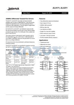 EL5171 datasheet - 250MHz Differential Twisted-Pair Drivers