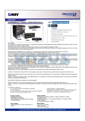 LD1600RN datasheet - LambdaDriver Chassis - DWDM/CWDM Platform
