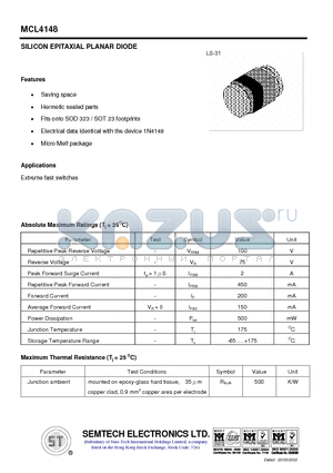 MCL4148 datasheet - SILICON EPITAXIAL PLANAR DIODE