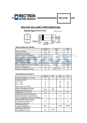 MCL4148 datasheet - Micro MELF SWITCHING Diode