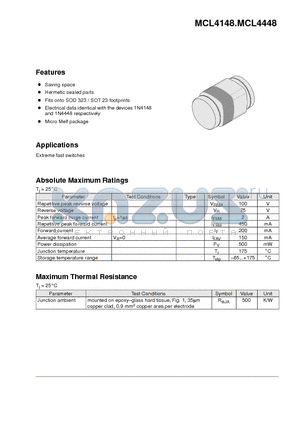 MCL4148 datasheet - Micro Melf Switchind diode
