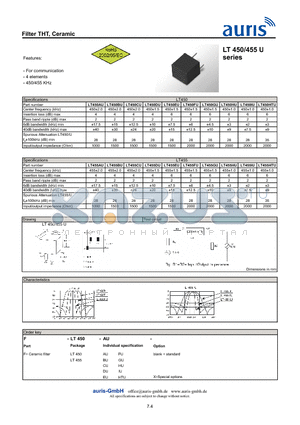 LT455FU datasheet - Filter THT, Ceramic