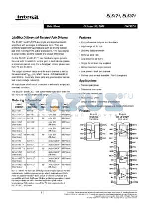 EL5171ISZ-T7 datasheet - 250MHz Differential Twisted-Pair Drivers