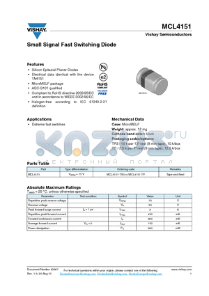 MCL4151_12 datasheet - Small Signal Fast Switching Diode
