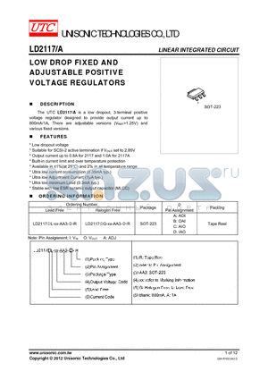 LD2117AG-XX-AA3D-R datasheet - LOW DROP FIXED AND ADJUSTABLE POSITIVE VOLTAGE REGULATORS