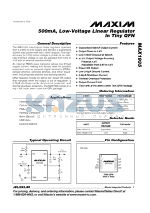 MAX1935 datasheet - 500mA, Low-Voltage Linear Regulator in Tiny QFN