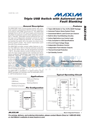 MAX1940_10 datasheet - Triple USB Switch with Autoreset and Fault Blanking