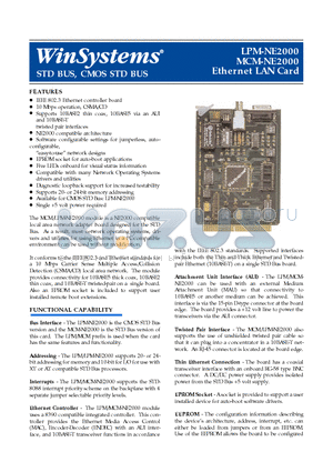 MCM-NE2000 datasheet - Ethernet LAN Card