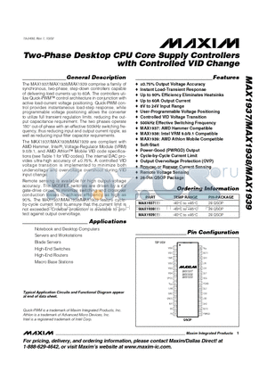 MAX1938 datasheet - Two-Phase Desktop CPU Core Supply Controllers with Controlled VID Change
