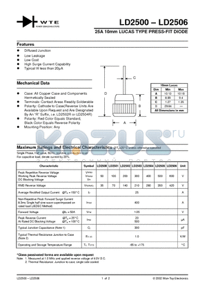 LD2502 datasheet - 25A 10mm LUCAS TYPE PRESS-FIT DIODE