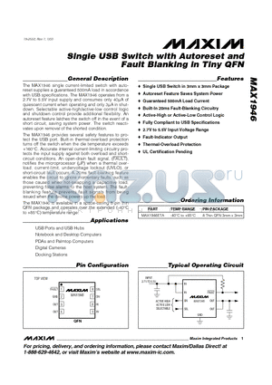 MAX1946ETA datasheet - Single USB Switch with Autoreset and Fault Blanking in Tiny QFN