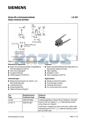 LD261 datasheet - GaAs-IR-Lumineszenzdiode GaAs Infrared Emitter