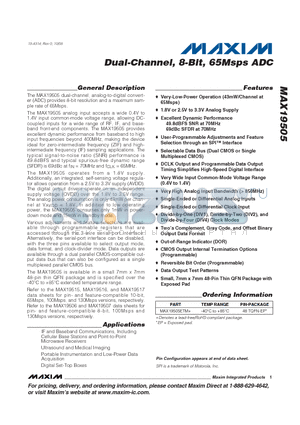 MAX19505ETM+ datasheet - Dual-Channel, 8-Bit, 65Msps ADC