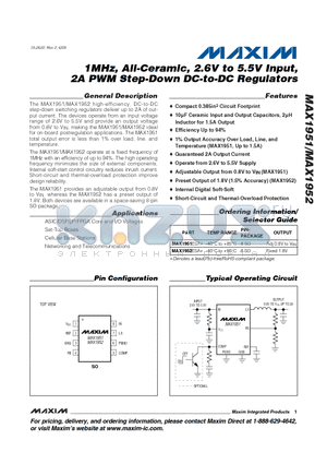 MAX1951 datasheet - 1MHz, All-Ceramic, 2.6V to 5.5V Input, 2A PWM Step-Down DC-to-DC Regulators