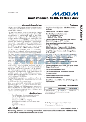 MAX19515 datasheet - Dual-Channel, 10-Bit, 65Msps ADC