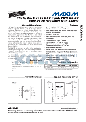 MAX1951A datasheet - 1MHz, 2A, 2.6V to 5.5V Input, PWM DC-DC Step-Down Regulator with Enable