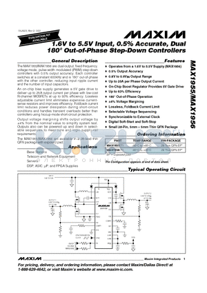 MAX1955 datasheet - 1.6V to 5.5V Input, 0.5% Accurate, Dual 180` Out-of-Phase Step-Down Controllers