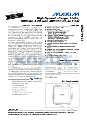 MAX19588ETND datasheet - High-Dynamic-Range, 16-Bit, 100Msps ADC with -82dBFS Noise Floor