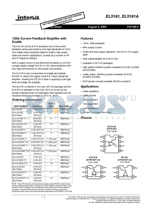 EL5191 datasheet - 1GHz Current Feedback Amplifier with Enable
